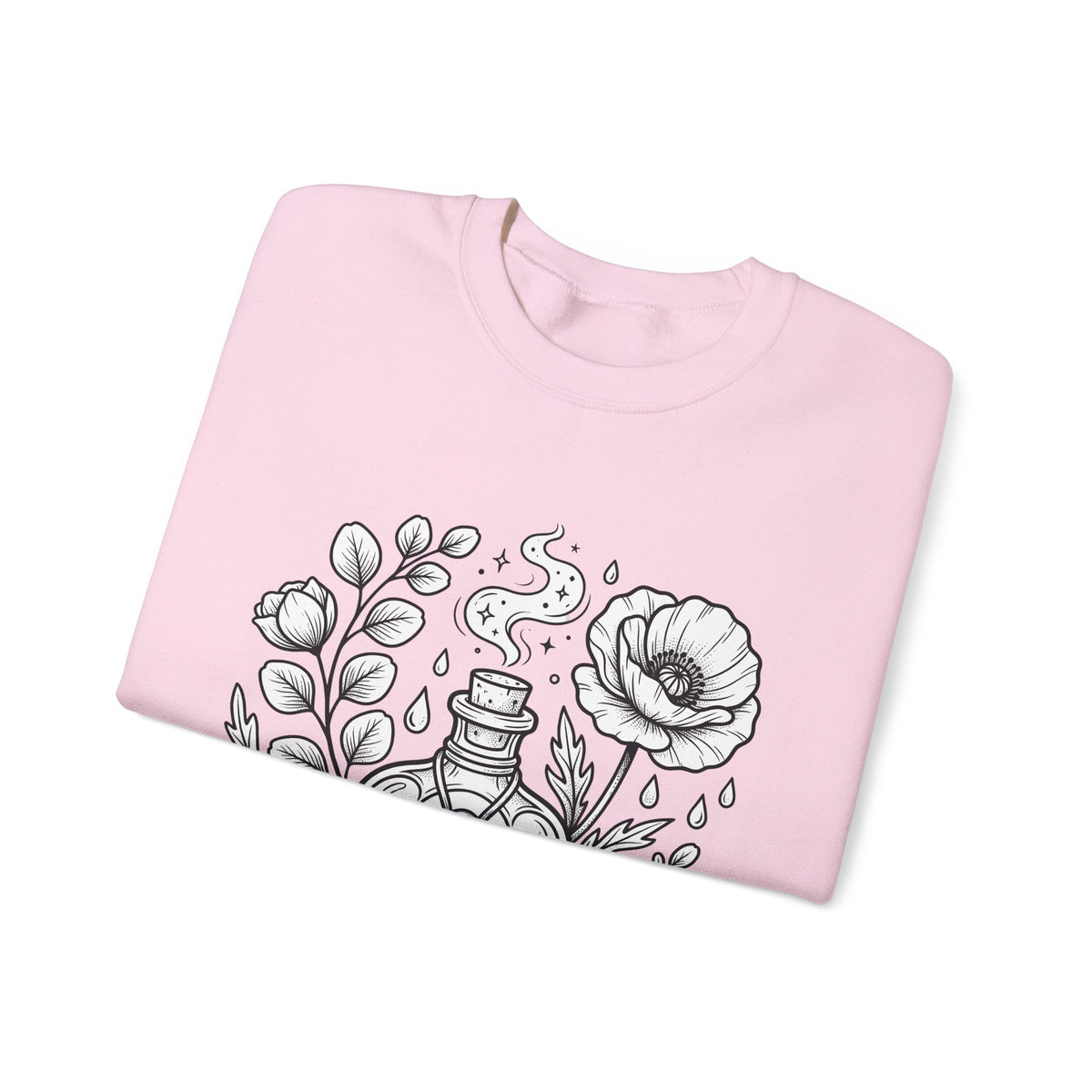 Magic Bottle Sweatshirt Halloween Spells Gift Women Sketch Sweatshirt Genie Bottle Sweatshirt Horror Fan Mystic Drawing Graphic Retro Flower Sweatshirt
