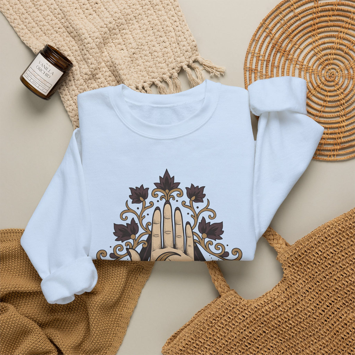 Magical Palm Sweatshirt Boho Chic Metaphysical Gift Women Bohemian Sweatshirt Palmistry Sweatshirt Boho Fan Hippie Sweatshirt Spiritual Graphic Retro Half Moon