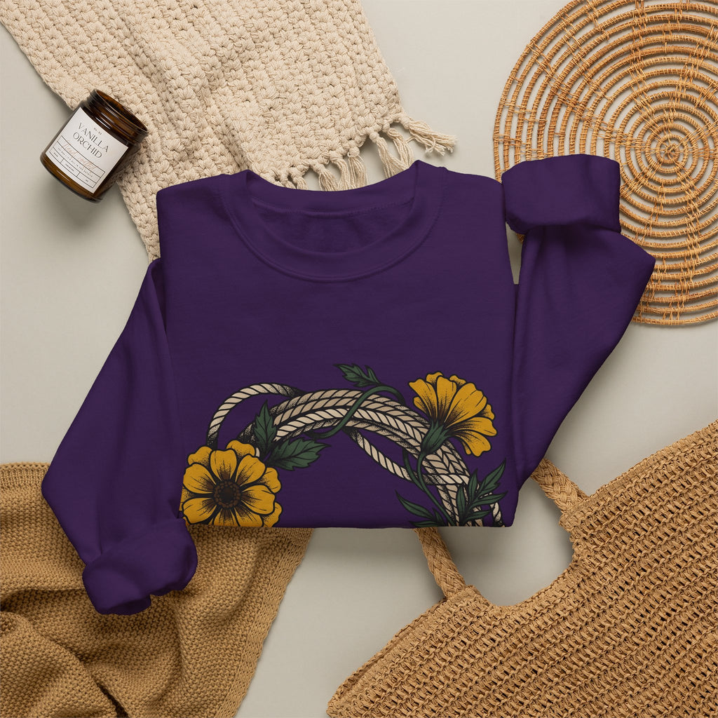 Cord Blossom Circle Sweatshirt Cowgirl Rustic Gift Women Sketch Sweatshirt Flower Circle Sweatshirt Cowgirl Fan Doodle Sweatshirt Country Graphic Hand Drawn