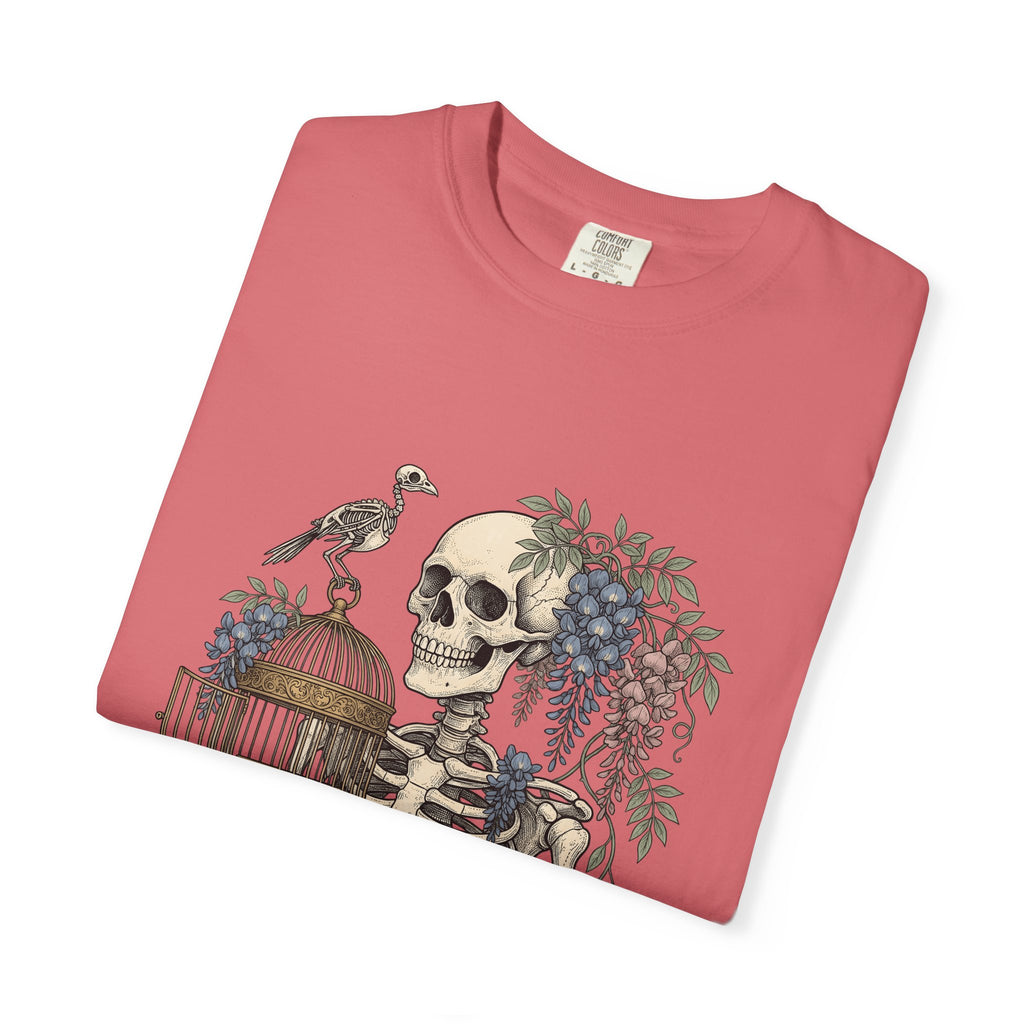 Bone Bloom T-Shirt Halloween Dark Art Gift Women Rustic T-Shirt Skeleton T-Shirt Horror Fan Gothic T-Shirt Macabre Graphic Doodle Aviary T-Shirt