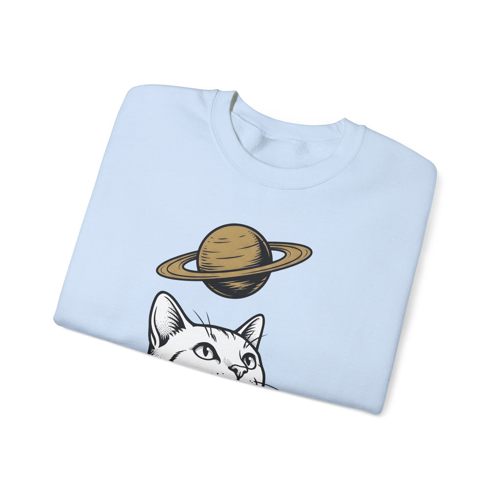 Cat Graphic Sweatshirt Cat Space Gift Women Line Art Sweatshirt Kitten Sweatshirt Feline Fan Simple Sweatshirt Galaxy Graphic Minimalist Planet Sweatshirt