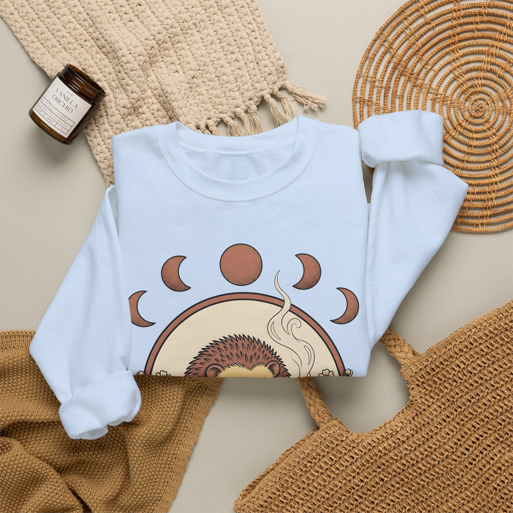 Porcupine Coffee Sweatshirt Cute Wildlife Gift Women Chibi Sweatshirt Coffee Sweatshirt Kawaii Fan Cartoon Sweatshirt Animal Graphic Hand Drawn Strawberry