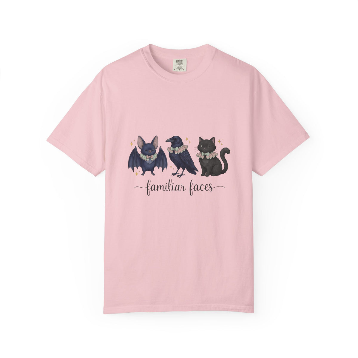 Bat Crow Cat T-Shirt Halloween Witch Gift Women Cute T-Shirt Animal T-Shirt Spooky Fan Cartoon T-Shirt Magical Graphic Hand