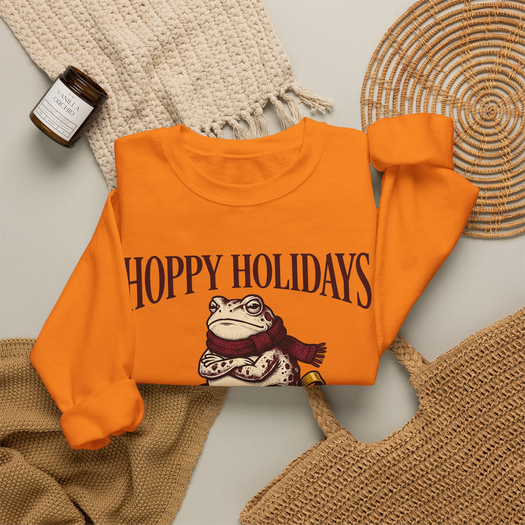 Frog Keepsake Sweatshirt Christmas Critters Gift Women Traditional Sweatshirt Toad Sweatshirt Xmas Fan Hand Drawn Sweatshirt Creature Graphic Outline Muffler