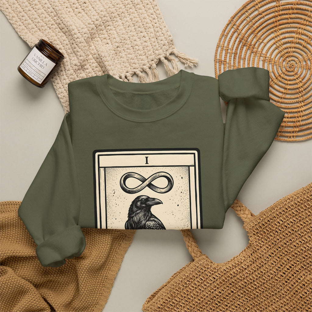 Raven Tarot Deck Sweatshirt Boho Chic Occult Gift Women Old School Sweatshirt Tarot Card Sweatshirt Bohemian Fan Vintage Sweatshirt Mystical Graphic Enchanted