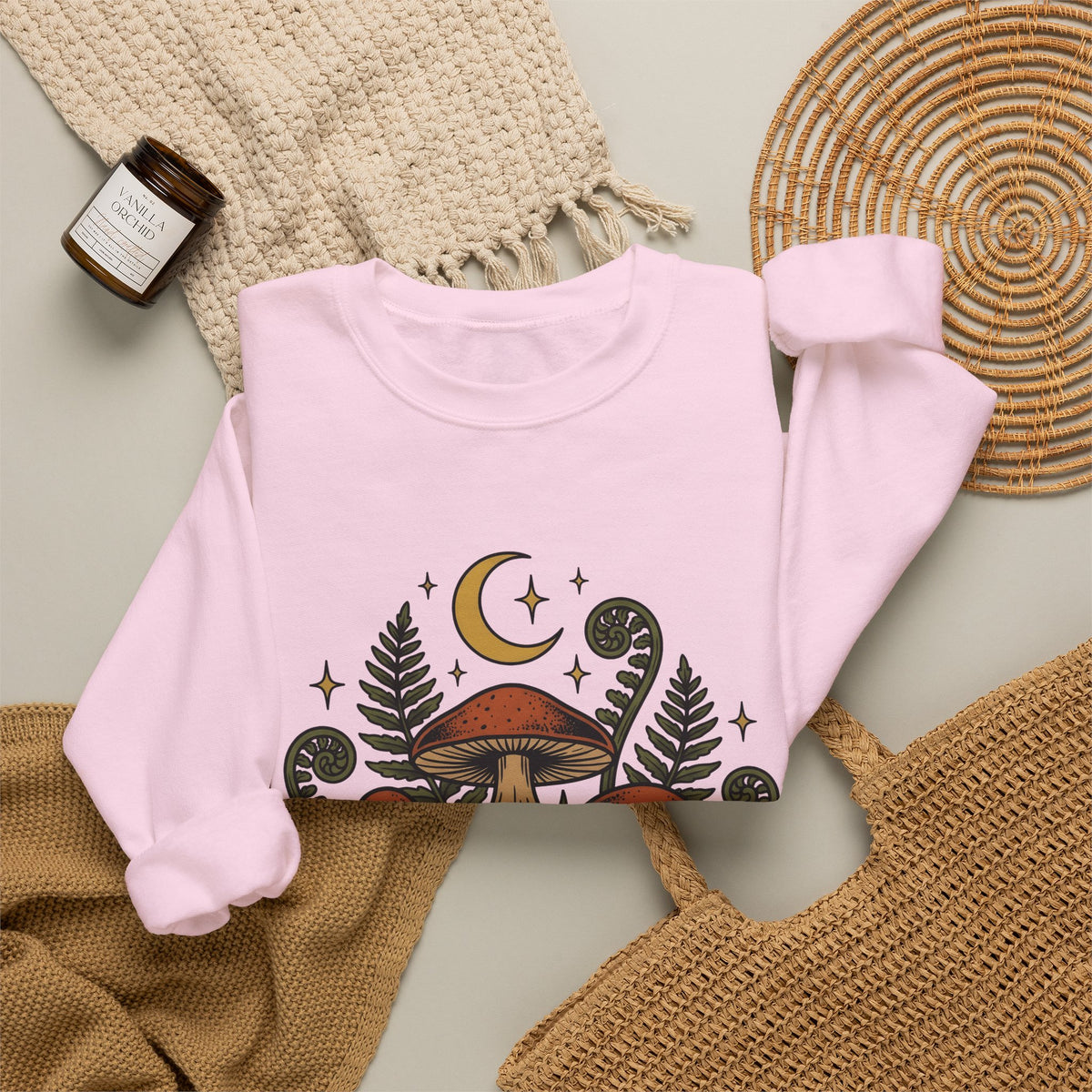 Mushroom Drawing Sweatshirt Nature Garden Gift Women Hippie Sweatshirt Fungus Sweatshirt Outdoors Fan Psychedelic Sweatshirt Yard Graphic Classic Frond Sweatshirt
