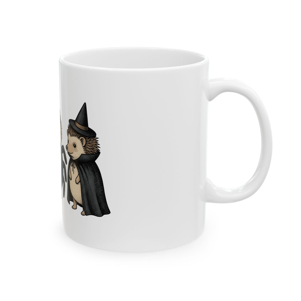 Porcupine Costumes Mug Halloween Critter Gift Women Lovable Mug Quill Pig Mug Horror Fan Quilled Graphic Mug Ink Drawing Wizard Hat