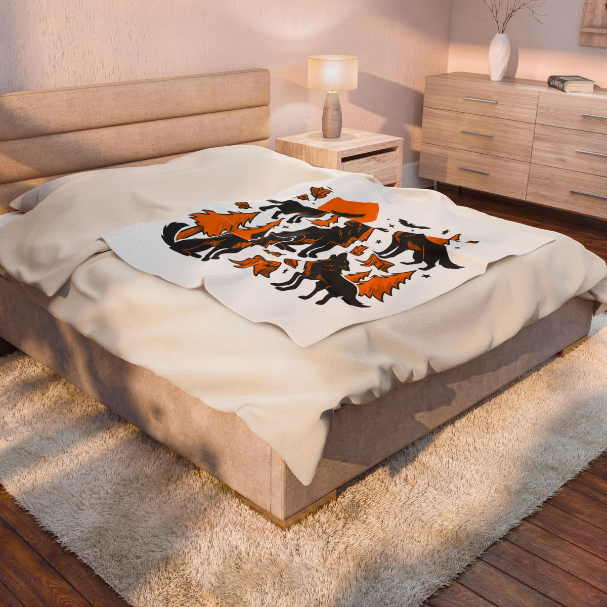 Wolf Crew Blanket Halloween Fauna Gift Women Minimalist Blanket Wolf Pack Blanket Horror Fan Werewolf Blanket Wildlife Graphic Sketch Bats Flying