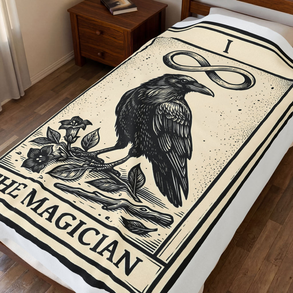 Raven Tarot Deck Blanket Boho Chic Occult Gift Women Old School Blanket Tarot Card Blanket Bohemian Fan Vintage Blanket Mystical Graphic Enchanted