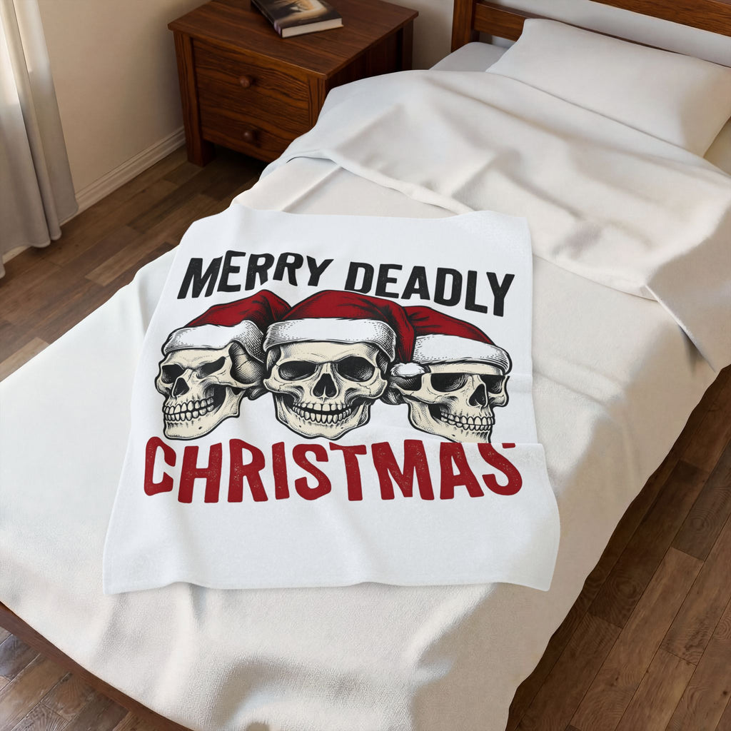 Skull Santa Hats Blanket Christmas Gothic Gift Women Tattoo Blanket Skull Caps Blanket Xmas Fan Traditional Blanket Dark Graphic Vintage Holiday