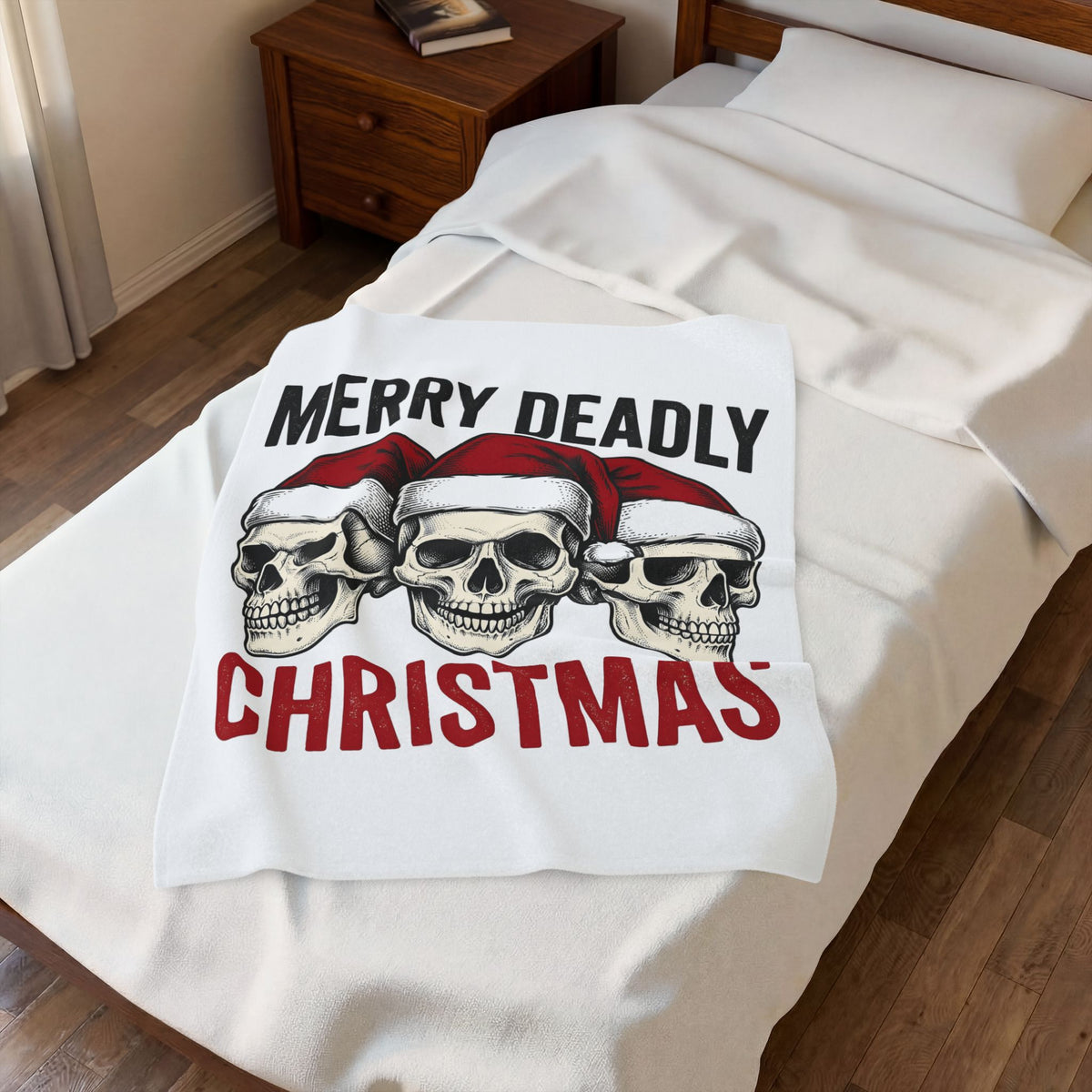 Skull Santa Hats Blanket Christmas Gothic Gift Women Tattoo Blanket Skull Caps Blanket Xmas Fan Traditional Blanket Dark Graphic Vintage Holiday