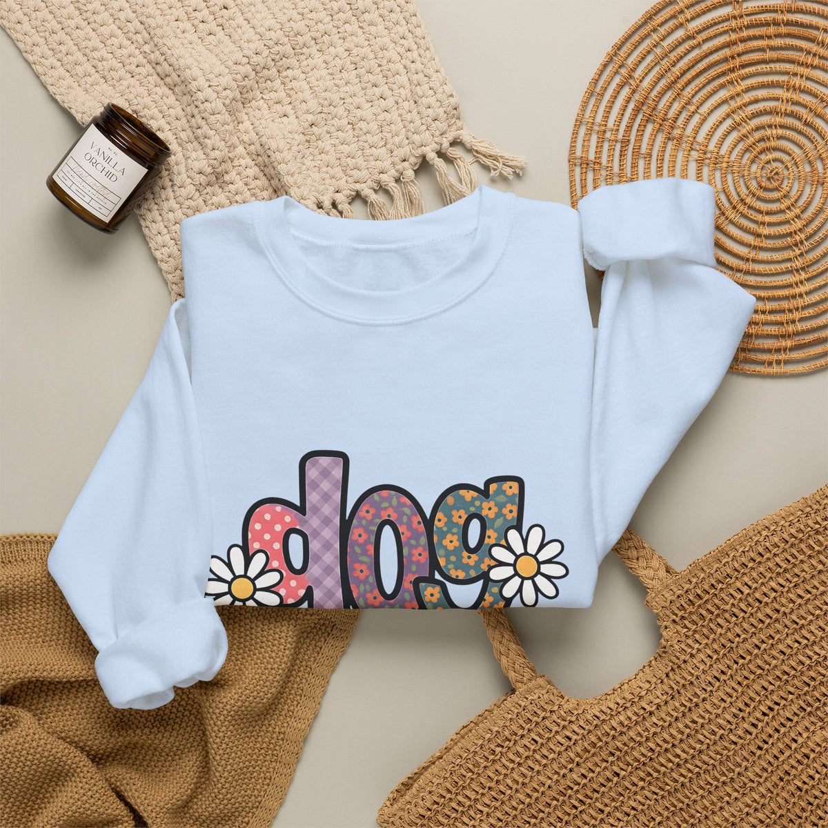 Floral Lettering Print Sweatshirt Dog Niece Gift Women Sketch Sweatshirt Typography Sweatshirt Dog Fan Hand Drawn Sweatshirt Niece Graphic Cartoon Chamomile