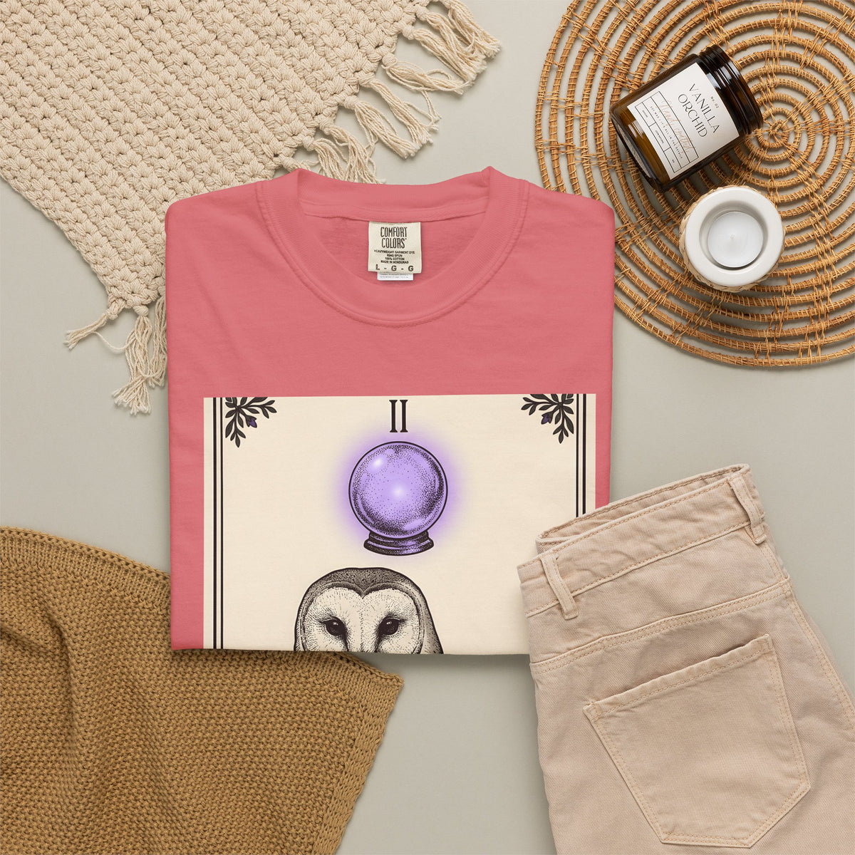 Barn Owl T-Shirt Boho Chic Magic Gift Women Oracle T-Shirt Owl T-Shirt Bohemian Fan Mystic T-Shirt Magical Graphic Hand Drawn Glass Sphere T-Shirt