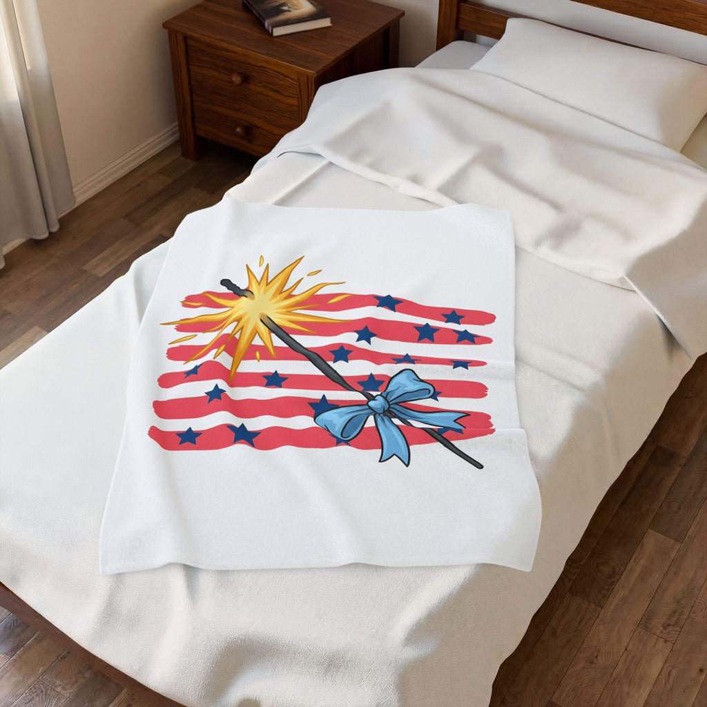Sparkler Flag Blanket 4th Of July Celebration Gift Women Patriotic Blanket Wave Banner Blanket Independence Day Fan American Blanket Party Graphic