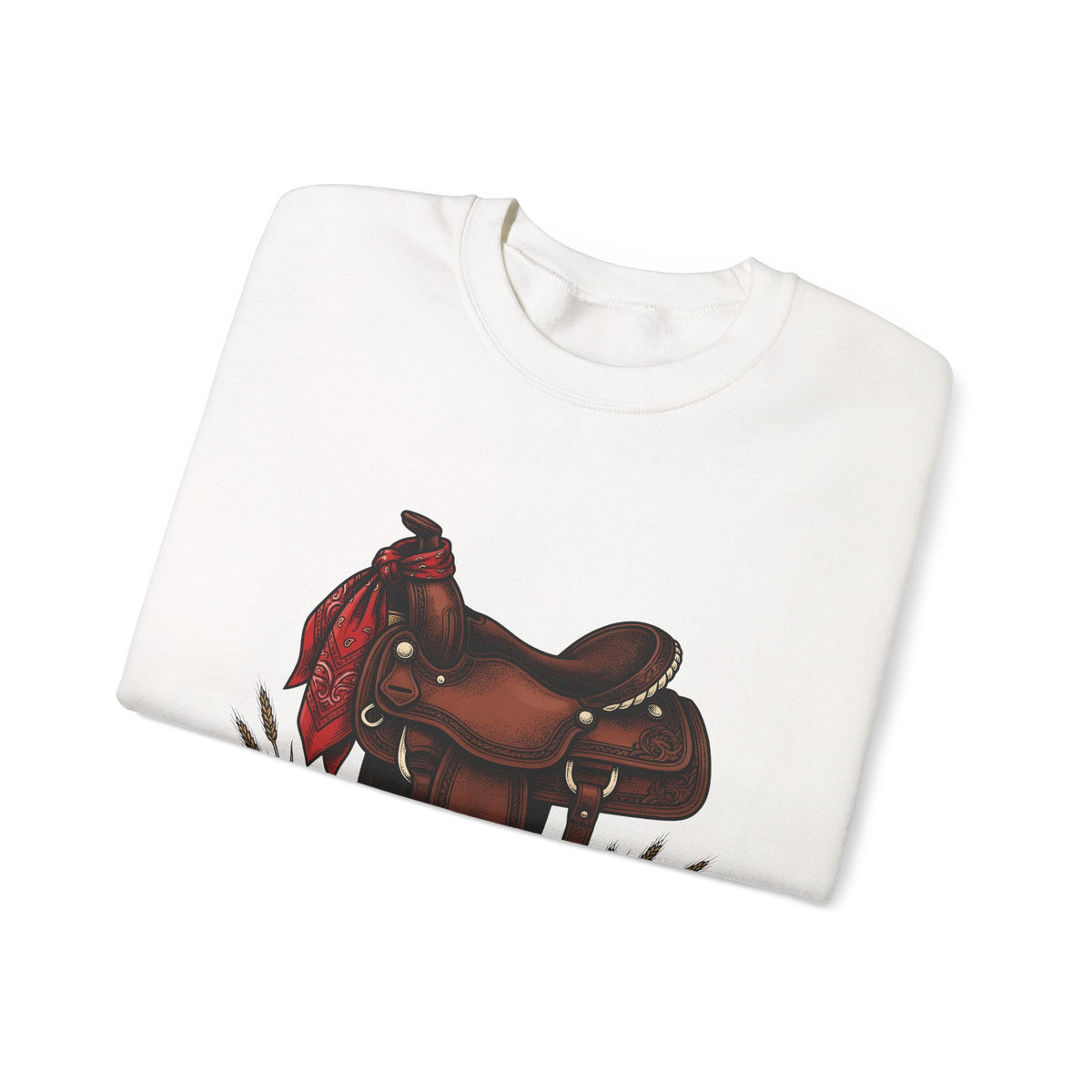 Western Saddle Cowgirl Western Gift Vintage Saddle Cowboy Fan Rodeo Hand Drawn Wheat Sweatshirt