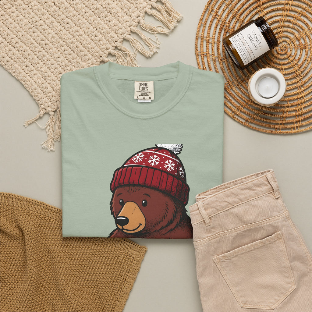 Bear Snow Globe T-Shirt Animals Holiday Gift Women Cute T-Shirt Snow Globe T-Shirt Wildlife Fan Cartoon T-Shirt Christmas Graphic Hand Drawn Winter