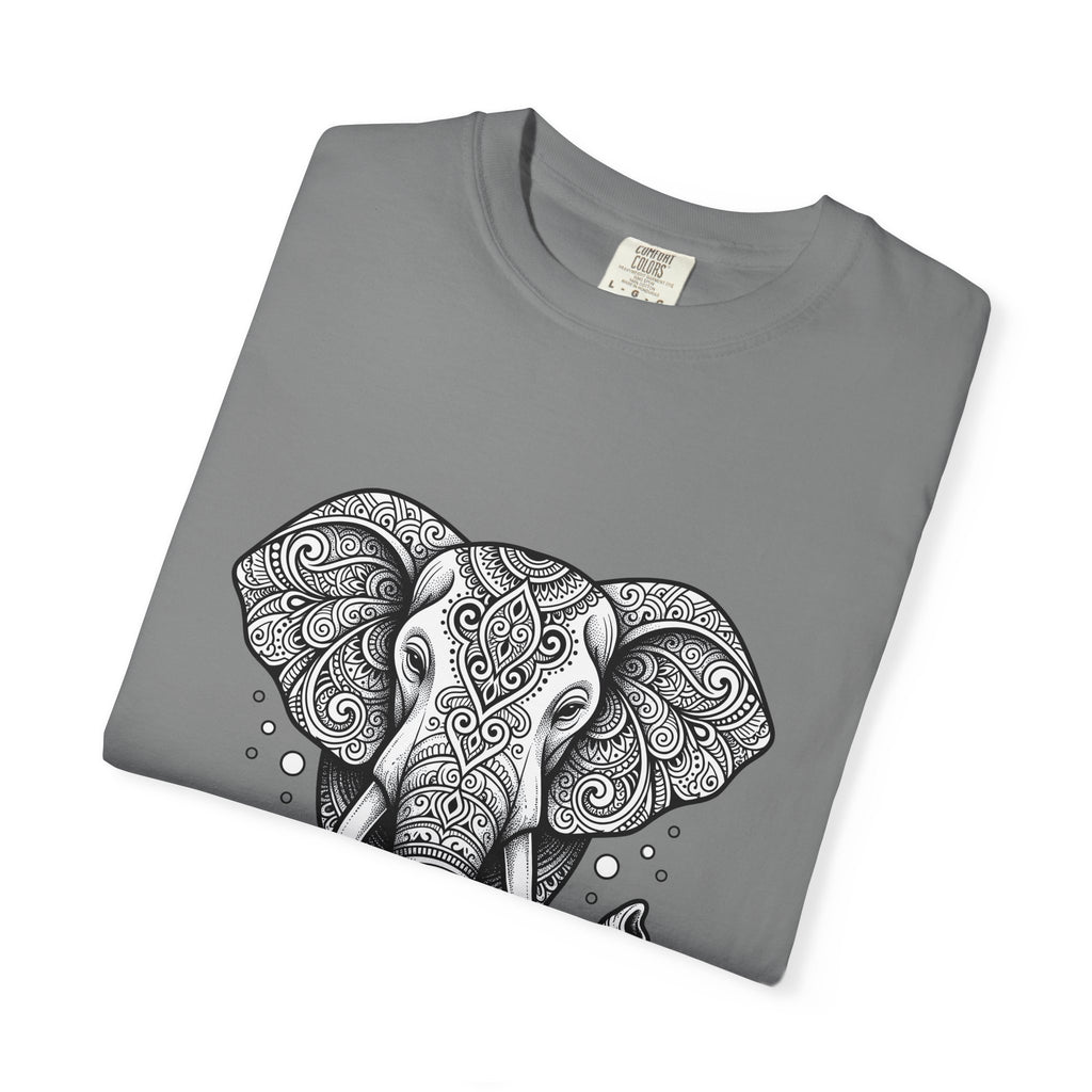 Elephant Art T-Shirt Boho Chic Critter Gift Women Hippie T-Shirt Pachyderm T-Shirt Bohemian Fan Psychedelic T-Shirt Animal Graphic Line Art