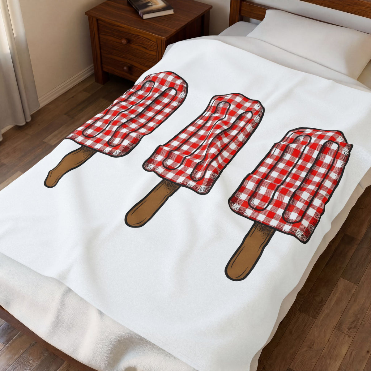 Popsicle Set Blanket 4th Of July Beach Gift Women Rustic Blanket Ice Pop Blanket Patriotic Fan Vintage Blanket Coastal Graphic Retro Checkered