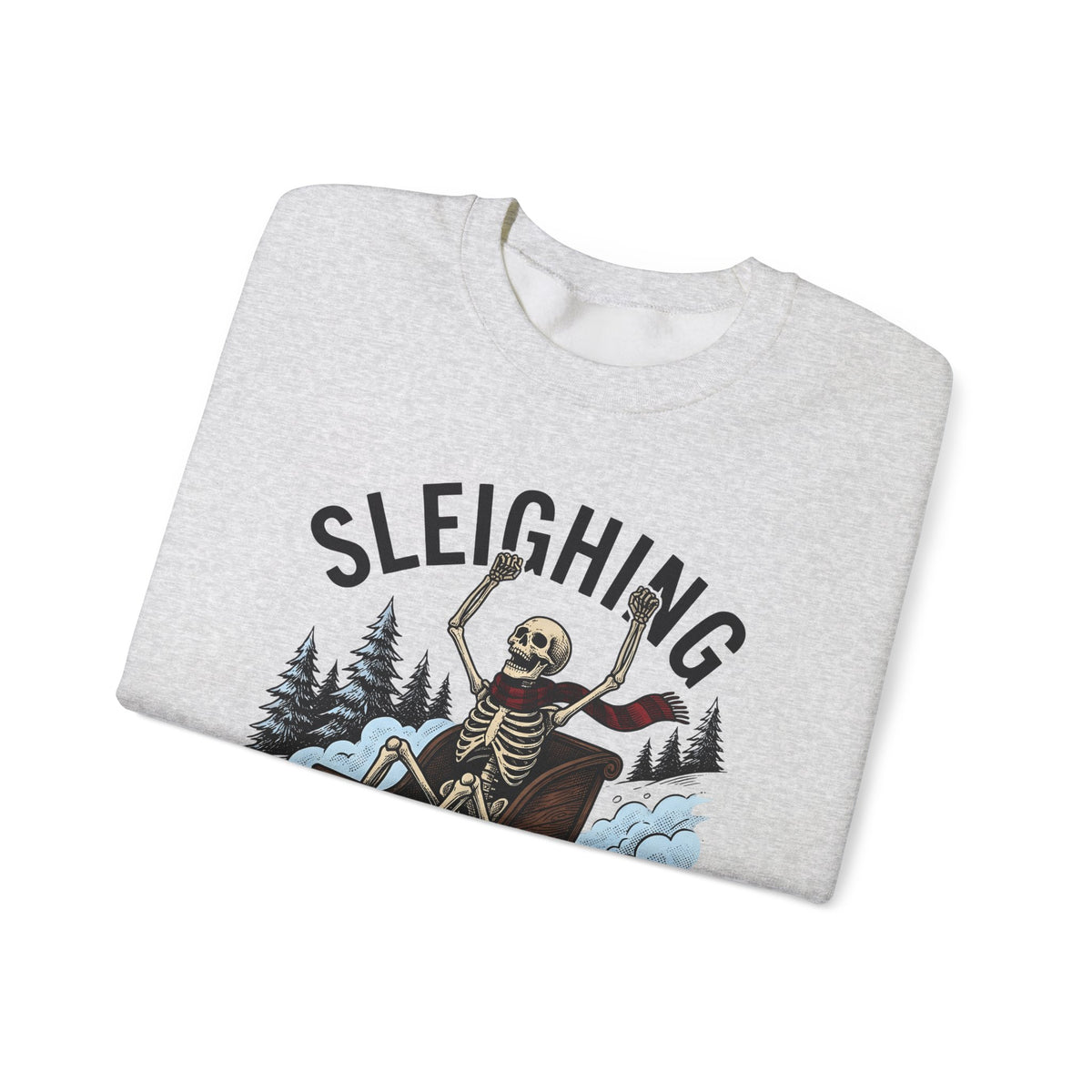 Bone Sleigh Sweatshirt Christmas Comedy Gift Women Shabby Chic Sweatshirt Sleigh Bell Sweatshirt Xmas Fan Distressed Sweatshirt Humor Graphic Doodle Fir Trees