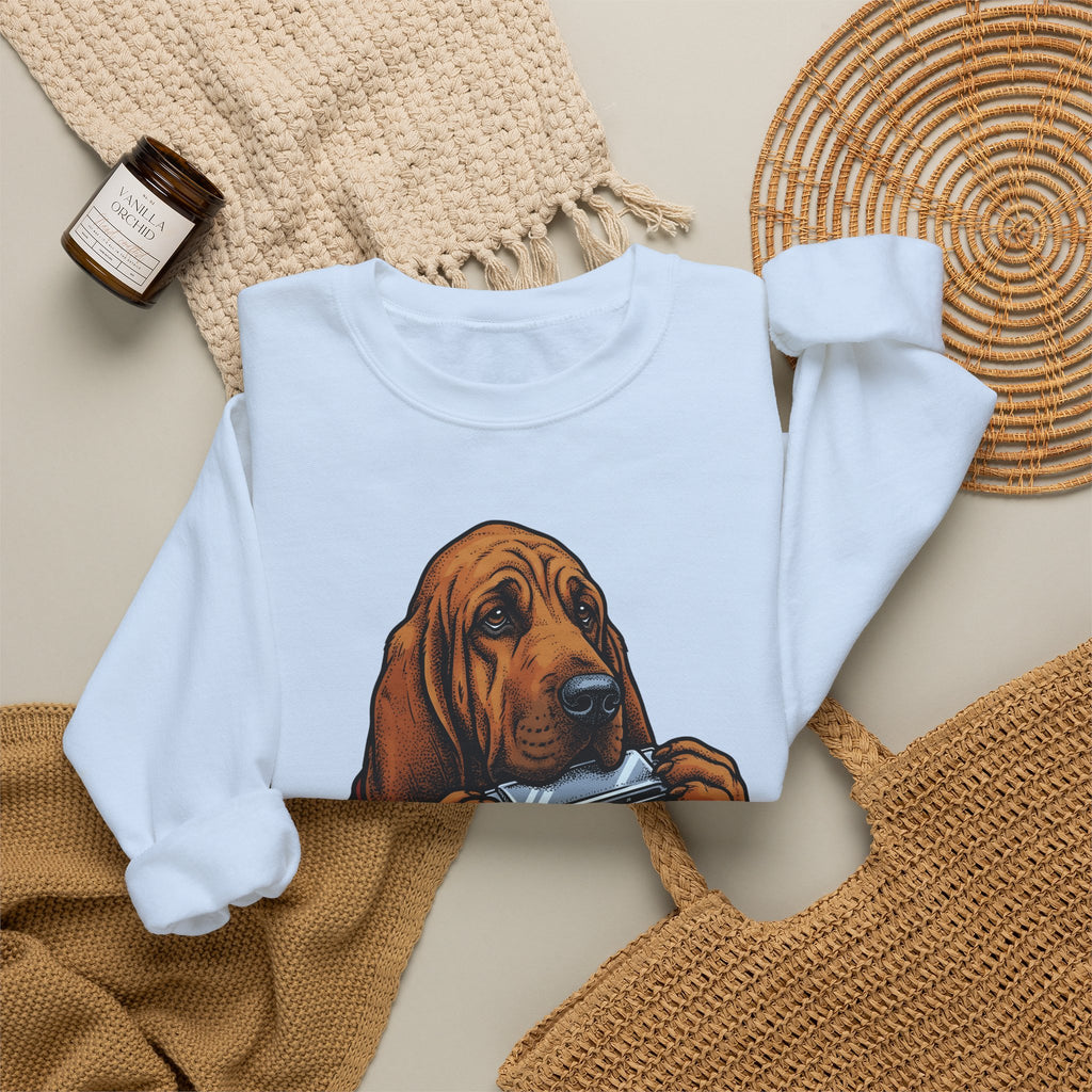 Bloodhound Canine Sweatshirt Dog Songs Gift Women Rustic Sweatshirt Hound Sweatshirt Dog Fan Coonhound Graphic Sweatshirt Cartoon Mouth Harp Sweatshirt