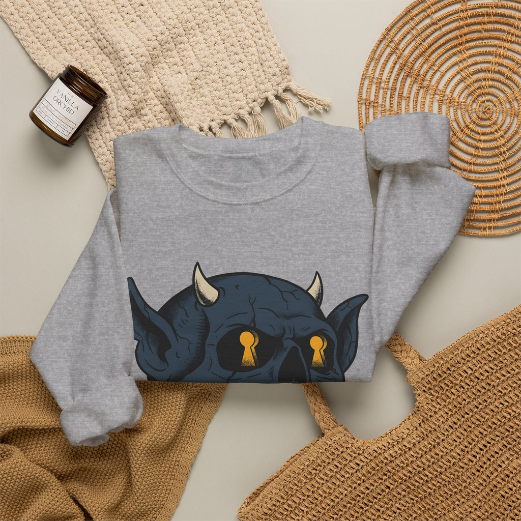 Devil Skull Sweatshirt Halloween Horror Gift Women Tattoo Sweatshirt Skull Sweatshirt Horror Fan Scary Graphic Sweatshirt Retro Teeth Sweatshirt