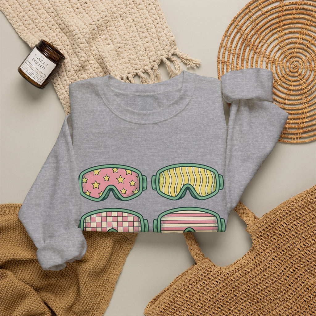 Ski Goggles Sweatshirt Sports Skiing Gift Women Cartoon Sweatshirt Goggles Sweatshirt Athlete Enthusiast Comic Sweatshirt Snowboard Graphic Vintage Stars