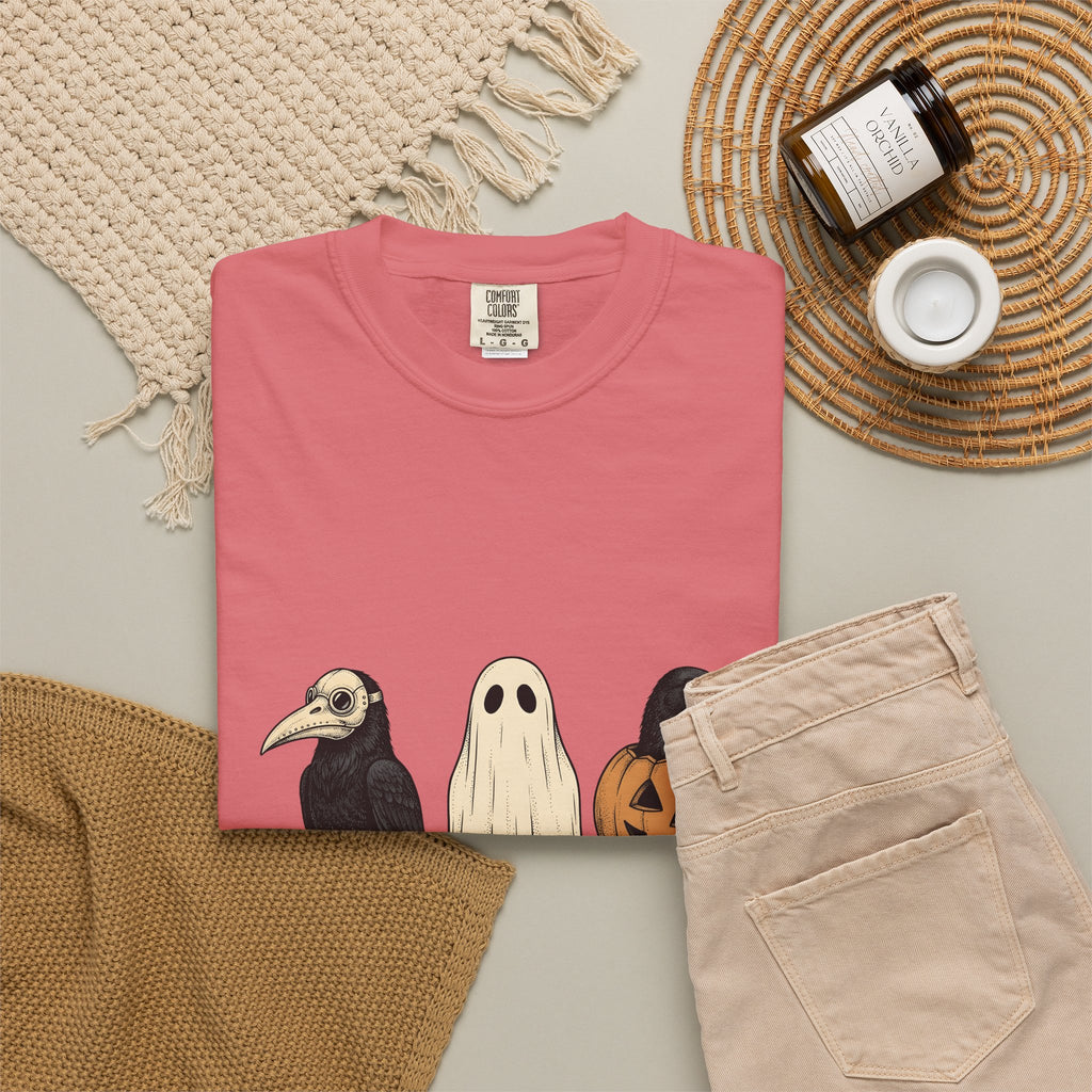 Raven Outfit T-Shirt Halloween Horror Gift Women Retro T-Shirt Crow Outfit T-Shirt Horror Fan Creepy Graphic T-Shirt Sketch Jack-O-Lantern T-Shirt