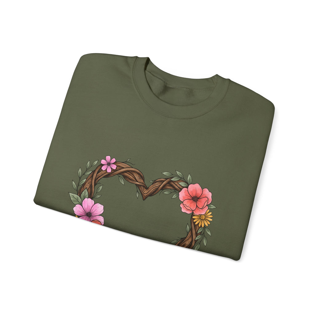 Floral Heart Sweatshirt Boho Chic Nature Gift Women Hand Drawn Sweatshirt Heart Sweatshirt Bohemian Fan Illustrated Sweatshirt Environmental Graphic Botanical