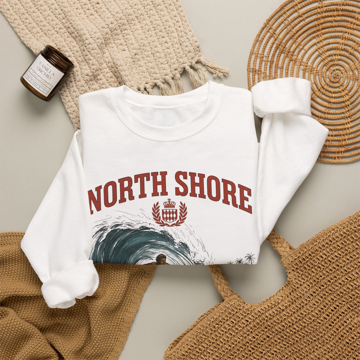 Surfer Wave Surfing Beach Gift Vintage Wave Surfer Fan Retro Coastal Hand Drawn Palm Sweatshirt