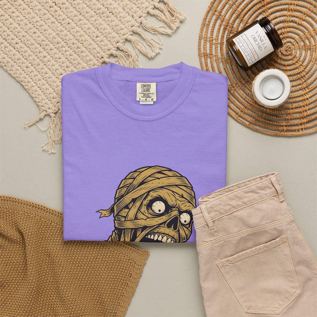 Mummy Skull T-Shirt Halloween Ghost Gift Women Creepy T-Shirt Skull T-Shirt Horror Fan Spooky T-Shirt Specter Graphic Classic Scarab T-Shirt