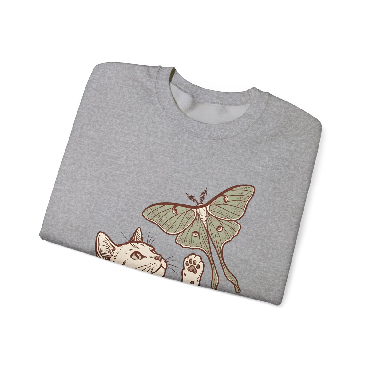 Kitten Moth Sweatshirt Cat Outdoors Gift Women Sketch Sweatshirt Kitten Sweatshirt Cat Fan Drawing Graphic Retro Leaf Sweatshirt