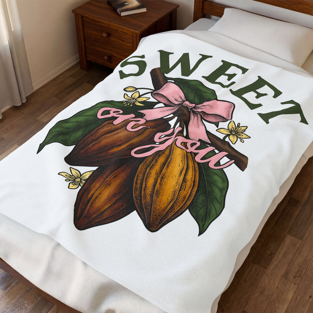 Cocoa Pods Blanket Desserts Chocolate Gift Women Vintage Blanket Cacao Pods Blanket Pastry Fan Retro Blanket Chocolate Bar Graphic Hand Drawn Pink