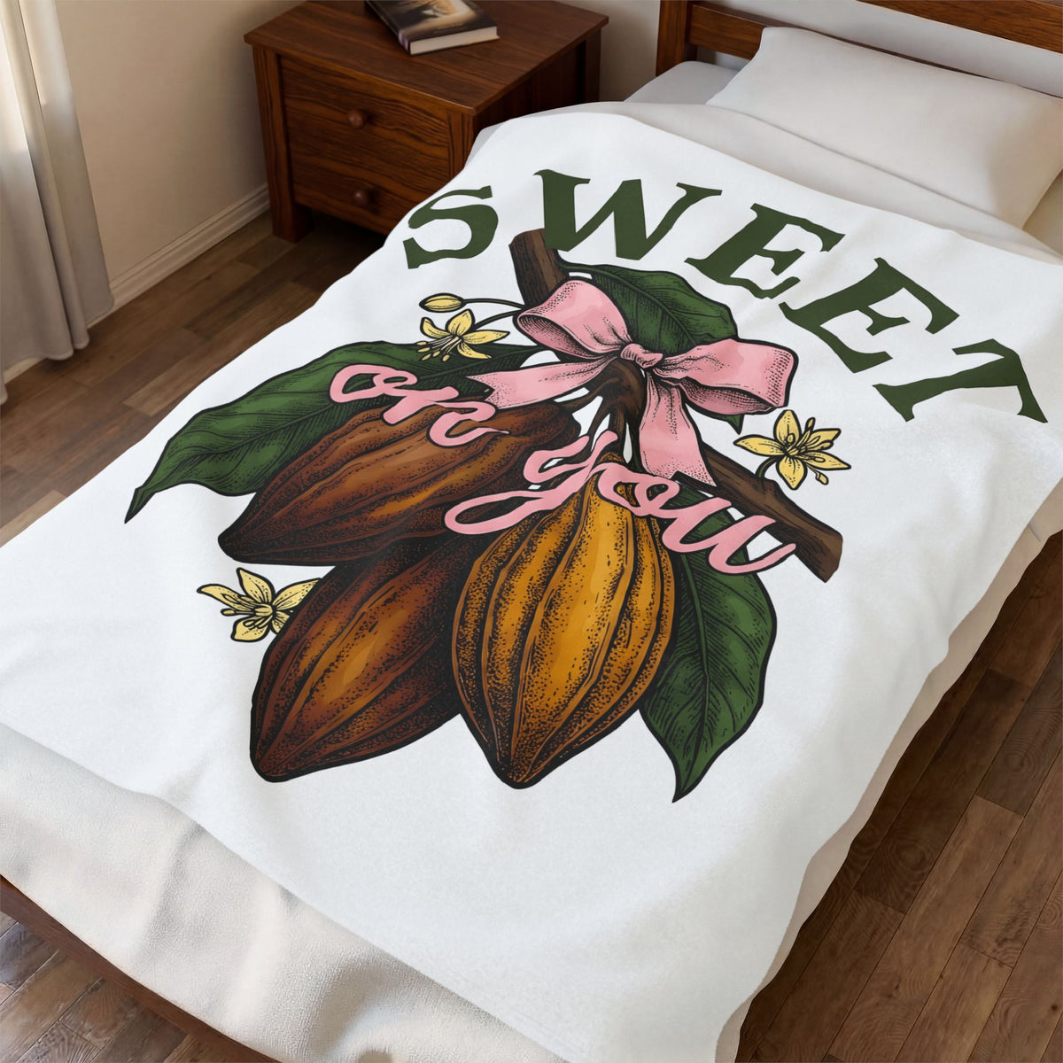 Cocoa Pods Blanket Desserts Chocolate Gift Women Vintage Blanket Cacao Pods Blanket Pastry Fan Retro Blanket Chocolate Bar Graphic Hand Drawn Pink