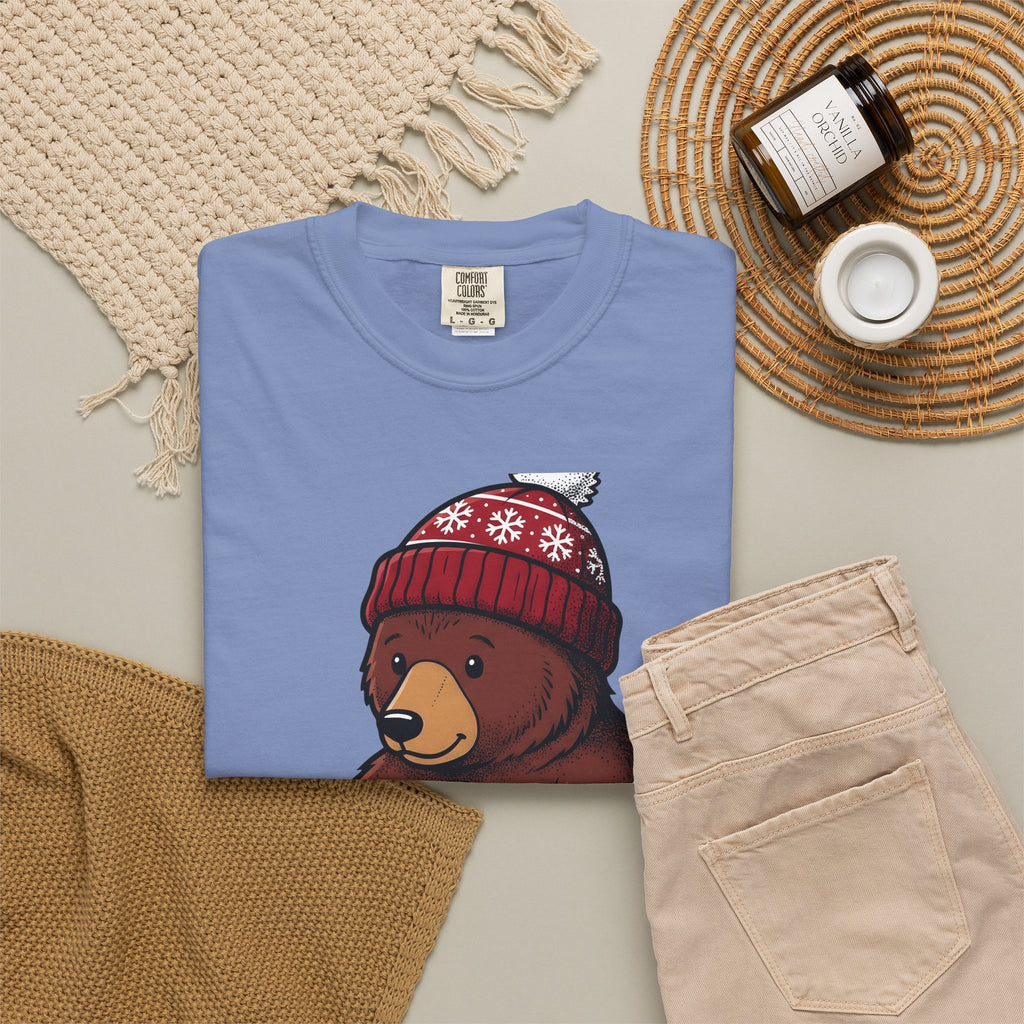 Bear Snow Globe T-Shirt Animals Holiday Gift Women Cute T-Shirt Snow Globe T-Shirt Wildlife Fan Cartoon T-Shirt Christmas Graphic Hand Drawn Winter