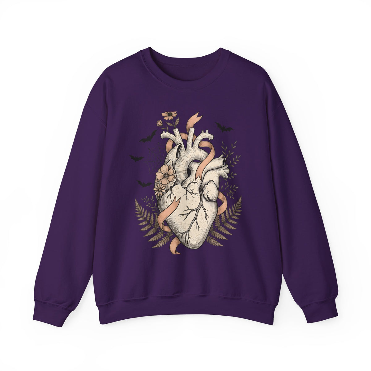 Anatomical Heart Sweatshirt Halloween Gothic Gift Women Tattoo Art Sweatshirt Cardiac Sweatshirt Horror Fan Ink Sweatshirt Dark Graphic Vintage Bats Sweatshirt