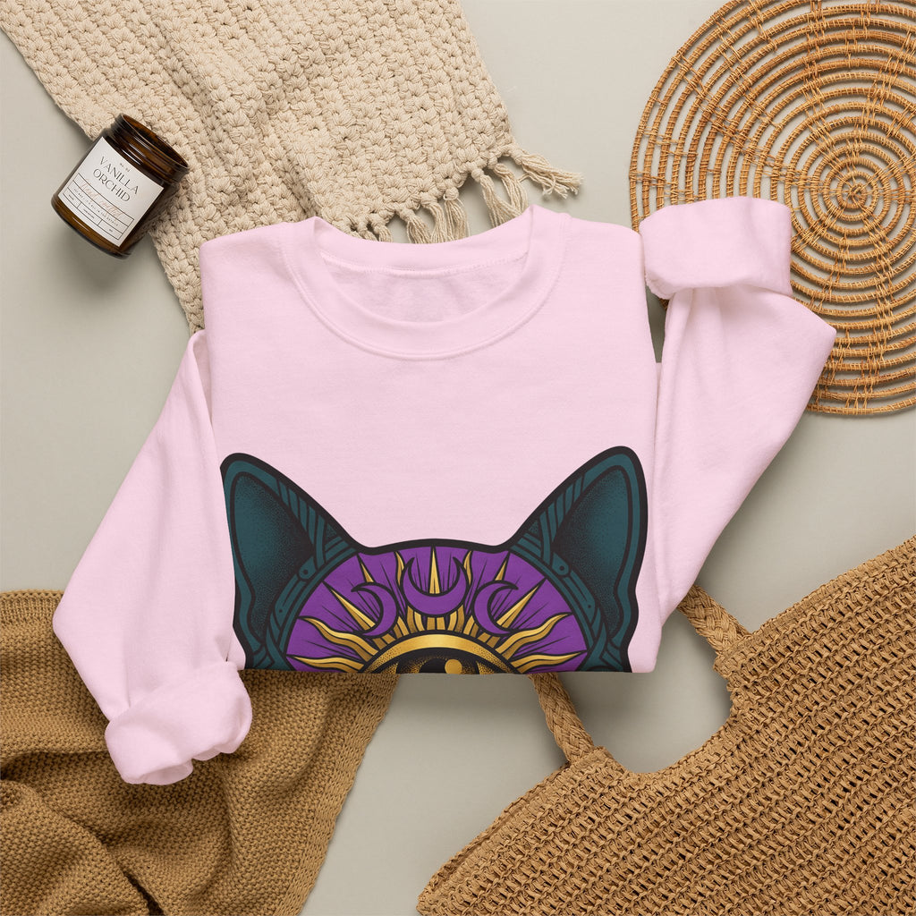 Cat Head Sweatshirt Cat Occult Gift Women Surreal Sweatshirt Kitty Sweatshirt Feline Fan Abstract Sweatshirt Mystical Graphic Tribal Jewels Sweatshirt