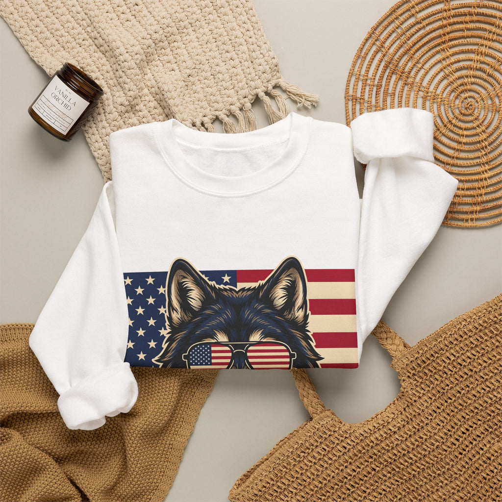 Wolf Shades Sweatshirt America Patriotism Gift Women Classic Sweatshirt Sunglasses Sweatshirt American Enthusiast Retro Sweatshirt Nationalistic Graphic
