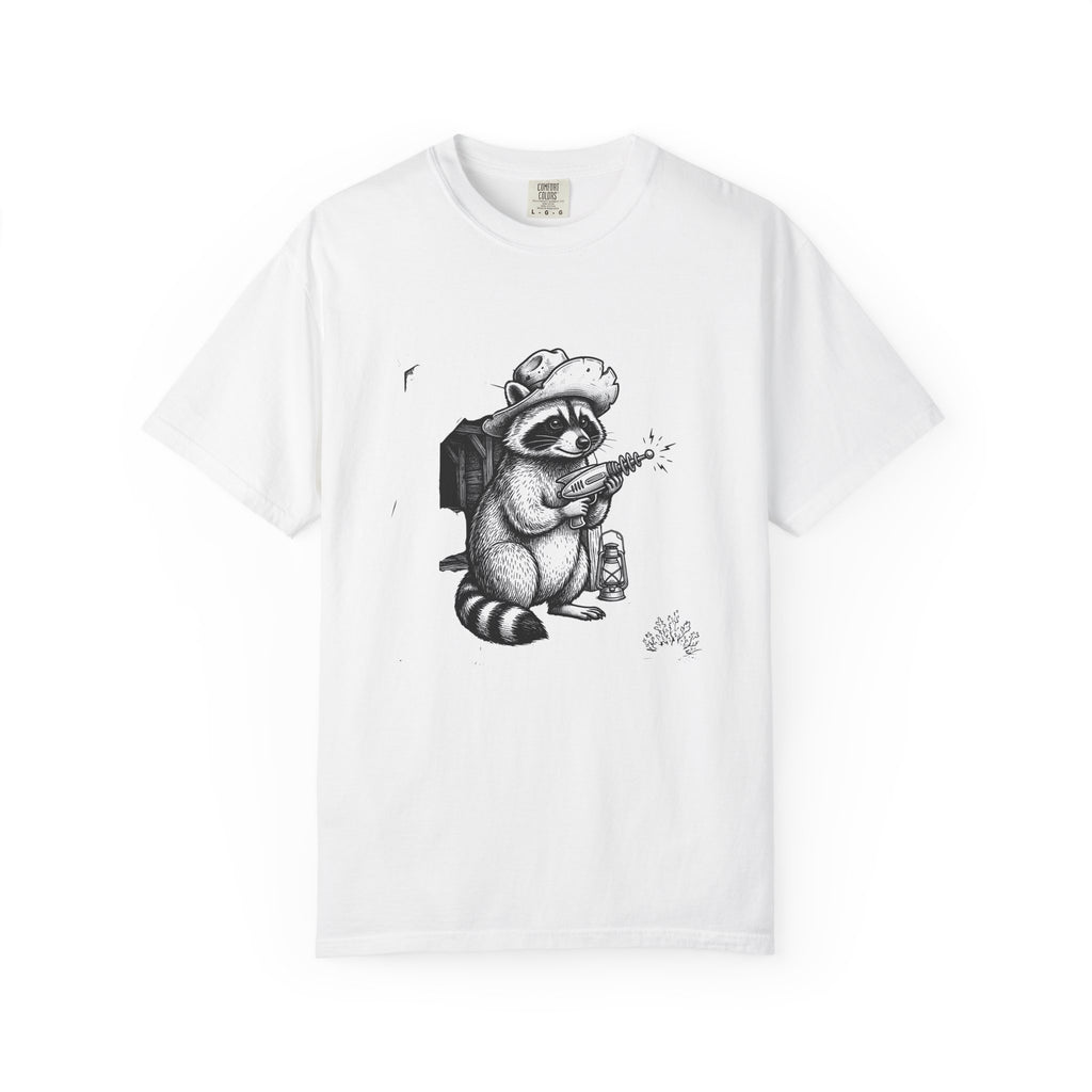 Raccoon Outlaw T-Shirt Raccoon Rodeo Gift Women Cartoon T-Shirt Bandit T-Shirt Raccoon Fan Trash Panda T-Shirt Cowboy Graphic Hand Drawn Ray Gun