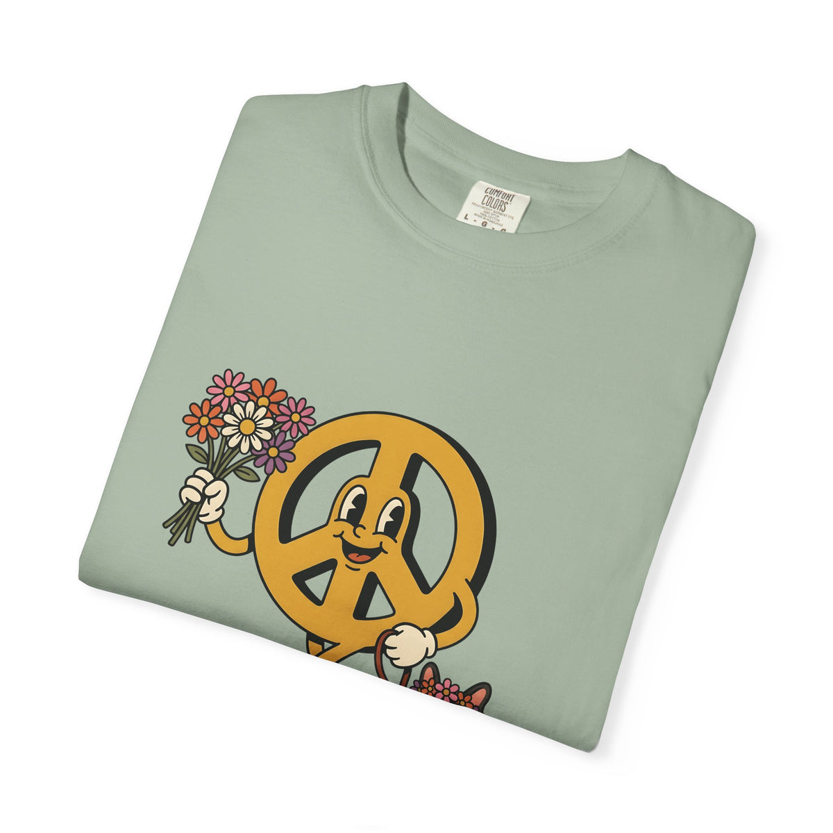 Peace Symbol Mascot T-Shirt Dog Festival Gift Women Animated T-Shirt Peace Sign T-Shirt Dog Fan Cartoon T-Shirt Rave Graphic Classic French Bulldog