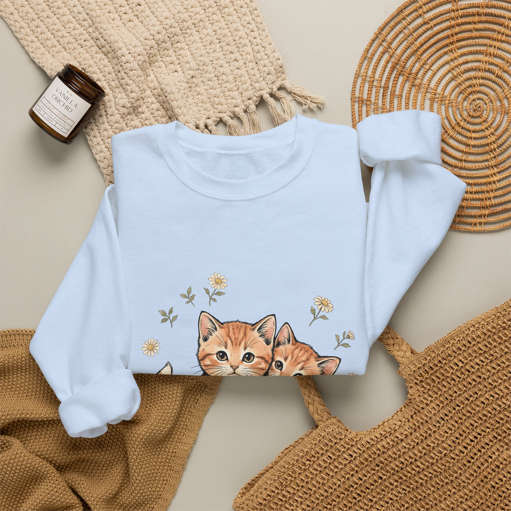 Orange Tabby Kittens Sweatshirt Cat Floral Gift Women Cute Sweatshirt Kitten Sweatshirt Cat Fan Adorable Sweatshirt Botanical Graphic Hand Drawn Daisies Sweatshirt