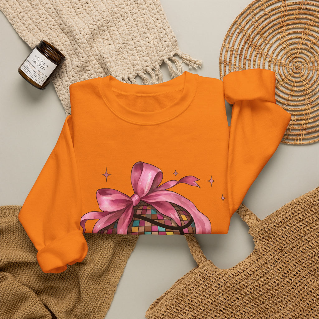 Basketball Disco Ball Sweatshirt Moms Sports Gift Women Whimsical Sweatshirt Disco Ball Sweatshirt Mom Fan Whimsy Sweatshirt Athlete Graphic Watercolor Pink