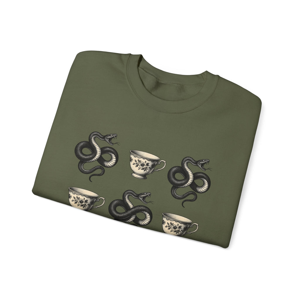 Serpent Tea Cup Sweatshirt Boho Chic Magic Gift Women Retro Sweatshirt Tea Cup Sweatshirt Hippie Fan Vintage Sweatshirt Mystical Graphic Dark Flower Sweatshirt Sweatshirt