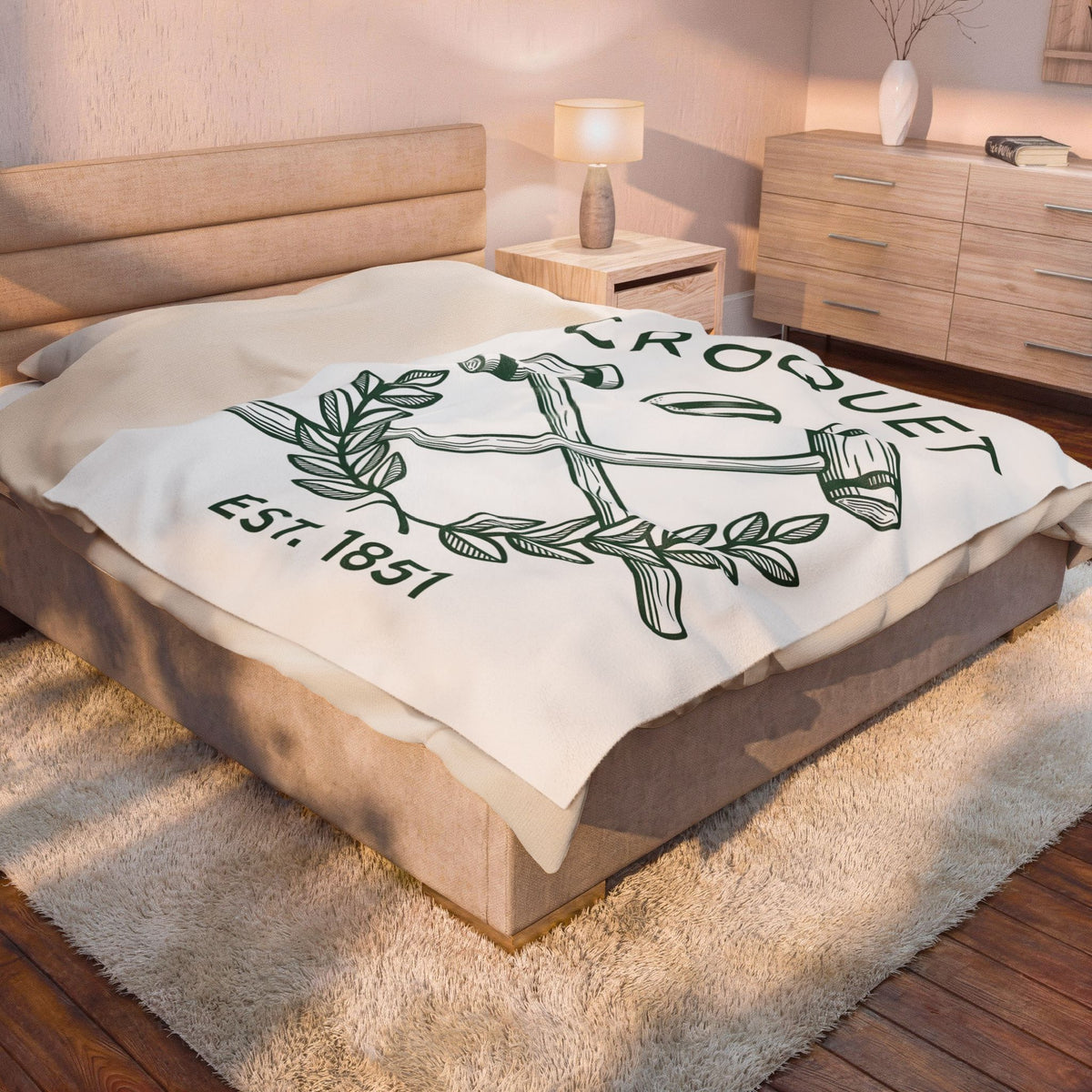 Croquet Mallets Blanket Croquet Lawn Gift Women Vintage Blanket Mallets Blanket Croquet Fan Croquetage Blanket Yard Graphic Hand Drawn Laurel