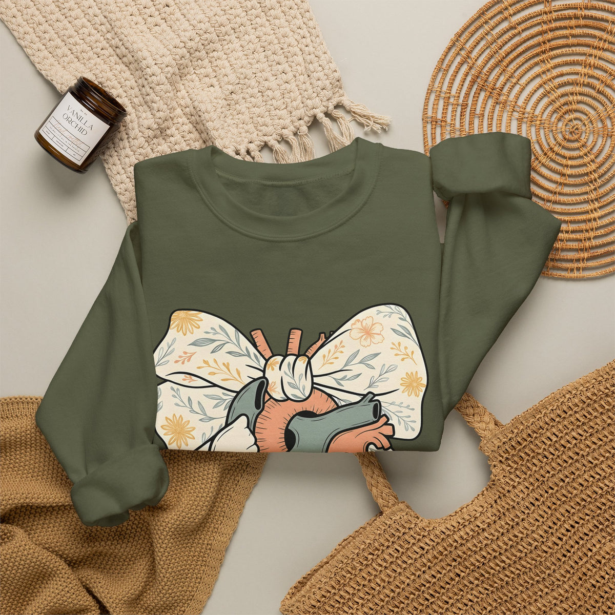 Realistic Heart Sweatshirt Nurses Medicine Gift Women Flower Sweatshirt Heart Sweatshirt Nurse Enthusiast Floral Sweatshirt Medical Graphic Classic Knot Sweatshirt