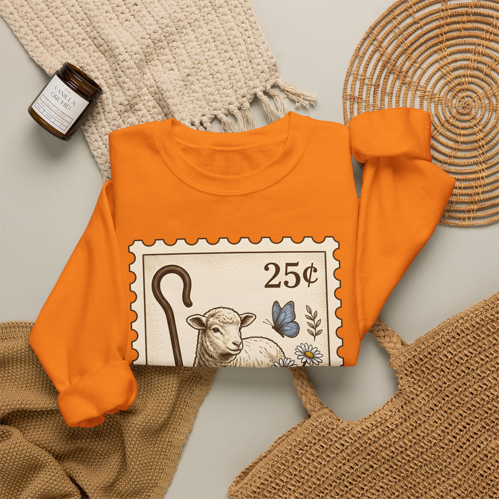 Lamb Drawing Sweatshirt Easter Farmland Gift Women Rustic Sweatshirt Sheep Sweatshirt Spring Fan Country Sweatshirt Farm Graphic Doodle Field Flowers Sweatshirt