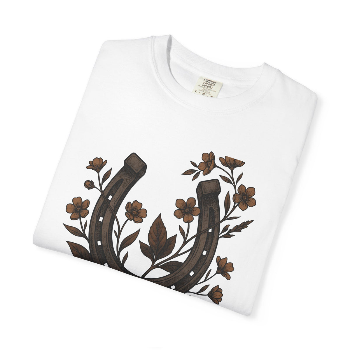 Horseshoe Blossom T-Shirt Cowgirl Bohemian Gift Women Sketch T-Shirt Lucky Clover T-Shirt Cowgirl Fan Hand Drawn T-Shirt Hippie Graphic Prairie