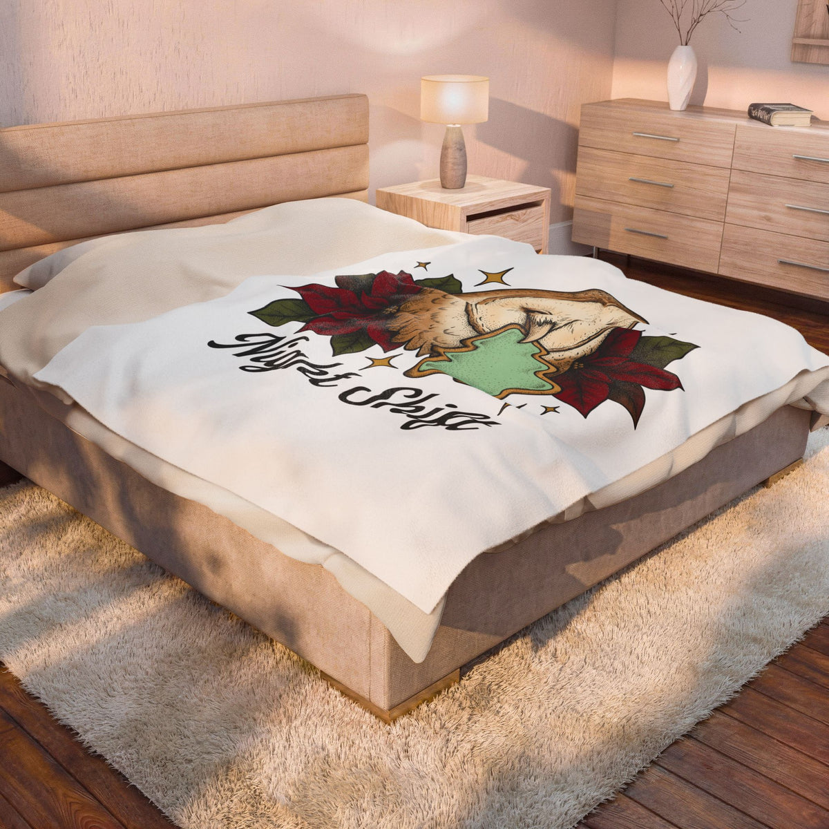 Owl Cookie Blanket Christmas Animal Gift Women Tattoo Blanket Owl Treat Blanket Xmas Fan Tattooed Blanket Wildlife Graphic Vintage Poinsettia