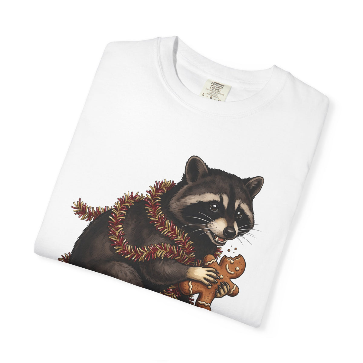 Raccoon Graphic T-Shirt Christmas Animal Gift Women Cute T-Shirt Trash Panda T-Shirt Xmas Fan Wildlife Graphic Illustration Hand Drawn Gingerbread