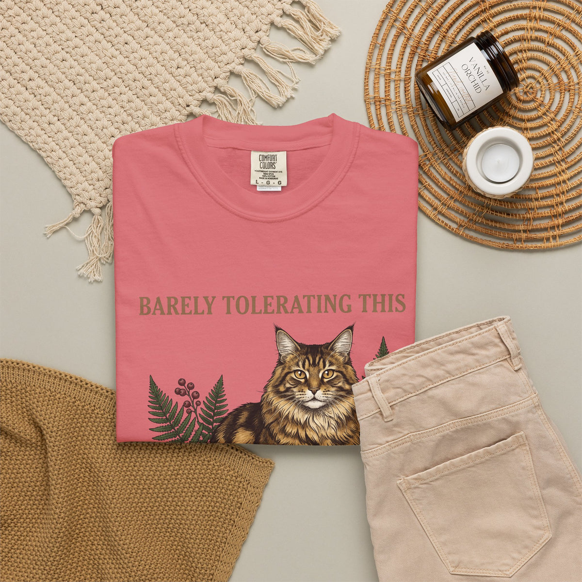 Maine Coon Pet Cat Fun Gift Plant Cat Cat Fan Botanical Humorous Traditional Frond T-Shirt