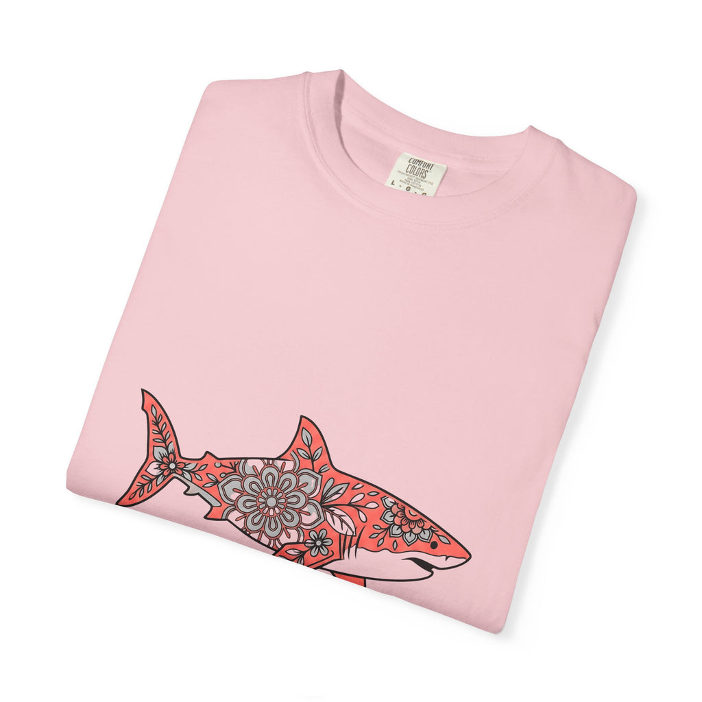Tropical Shark T-Shirt Boho Chic Aquatic Gift Women Ethnic T-Shirt Shark T-Shirt Bohemian Fan Tribal T-Shirt Marine Graphic Ink Ornament T-Shirt